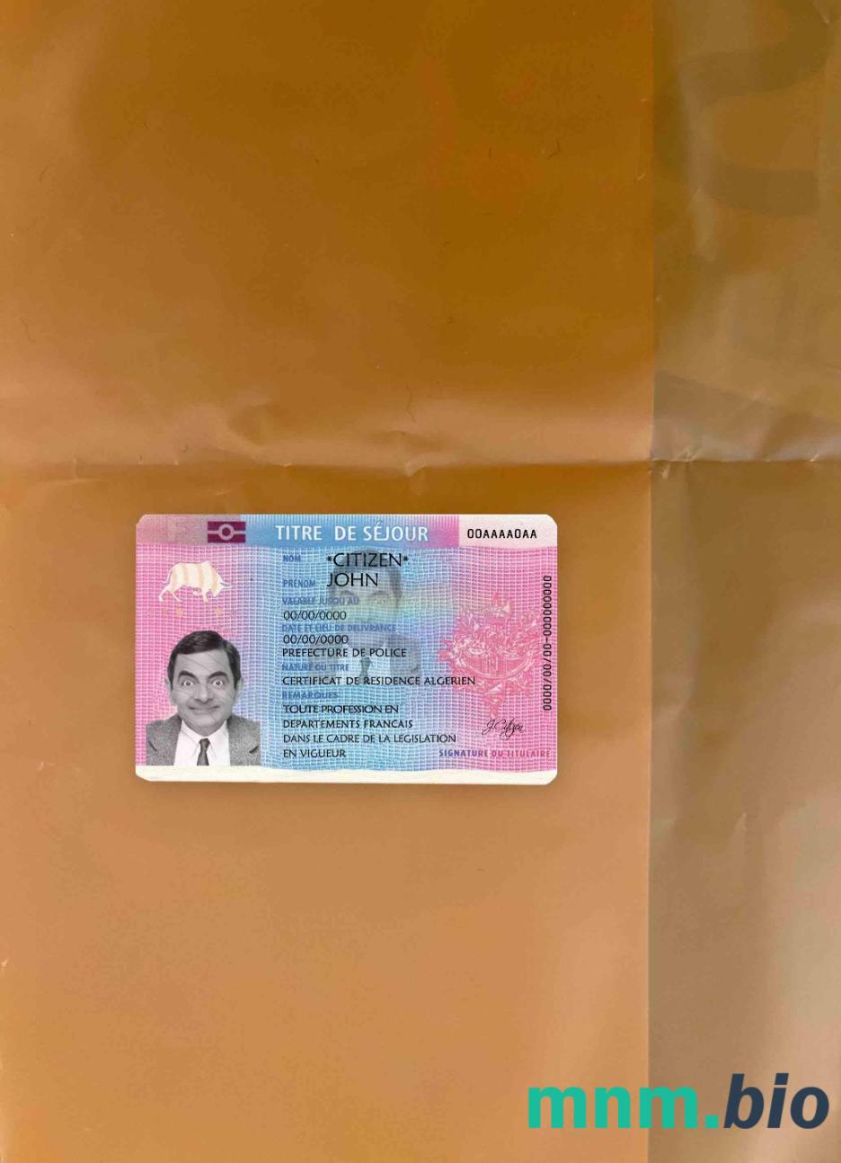Zezwolenie na pobyt we Francji (Titre de séjour) wygląd zdjęcia, wygląd skanowania i fotorealistyczny wygląd, 2 w 1